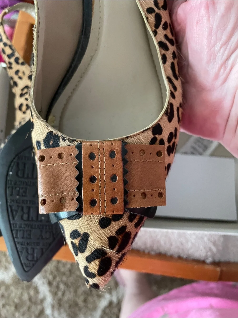 Ellen Tracy Leopard Print Slingback Pointed Toe Heels - Tan Accent